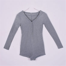 Sexy Women V-Neck Button Long Sleeve Jumpsuit Bodycon Rompers Shorts Bodysuit ILML