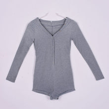 Sexy Women V-Neck Button Long Sleeve Jumpsuit Bodycon Rompers Shorts Bodysuit ILML