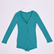 Sexy Women V-Neck Button Long Sleeve Jumpsuit Bodycon Rompers Shorts Bodysuit ILML