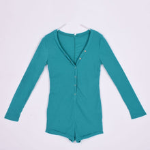 Sexy Women V-Neck Button Long Sleeve Jumpsuit Bodycon Rompers Shorts Bodysuit ILML