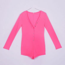 Sexy Women V-Neck Button Long Sleeve Jumpsuit Bodycon Rompers Shorts Bodysuit ILML