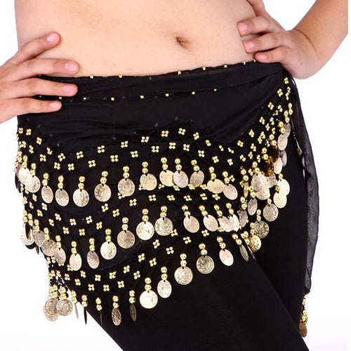 Women Belly Dance Dancing 3 Rows Hip Skirt Scarf Wrap Belt Hipscarf with 128 Coins For  ILML