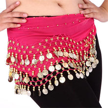 Women Belly Dance Dancing 3 Rows Hip Skirt Scarf Wrap Belt Hipscarf with 128 Coins For  ILML