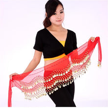 Women Belly Dance Dancing 3 Rows Hip Skirt Scarf Wrap Belt Hipscarf with 128 Coins For  ILML