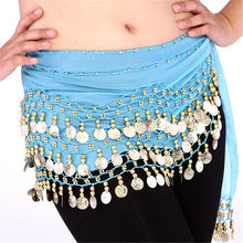 Women Belly Dance Dancing 3 Rows Hip Skirt Scarf Wrap Belt Hipscarf with 128 Coins For  ILML