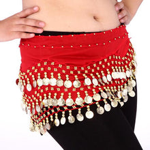 Women Belly Dance Dancing 3 Rows Hip Skirt Scarf Wrap Belt Hipscarf with 128 Coins For  ILML