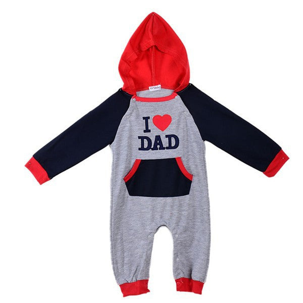 I Love MOM and DAD Baby Hooded Rompers Grow Long Sleeve Jumpsuit Outwear Boys Girls Clothing  ILML