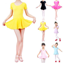Kid Girls Short Sleeve Leotard Gymnastics Cotton Ballet Dance Dress Dancewear ILML