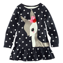 Kids Baby Girls Long Sleeve Lace Dress One-piece Dots Deer Cotton Dresses Toddlers Clothes ILML