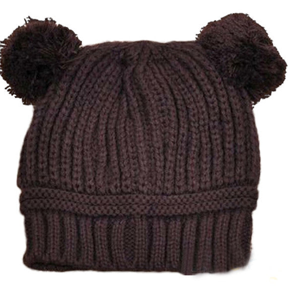 Kids Baby Warm Crochet Hats Knitted Two Balls Beanies Knit Sweater Cap Earflap Hat ILML