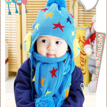 Kids Boys Girls Crochet Warm Beanie Five Pointed Star Baby Earflap Hat ScarfCap 2pcs ILML