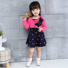 Kids Girl Princess Dress Floral Long Sleeve Fake Two Piece Dots Cotton Dress Girls Clothes 2-4Years ILML
