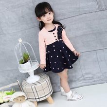 Kids Girl Princess Dress Floral Long Sleeve Fake Two Piece Dots Cotton Dress Girls Clothes 2-4Years ILML