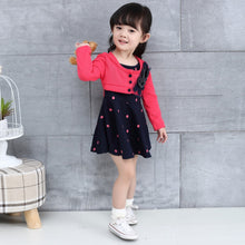 Kids Girl Princess Dress Floral Long Sleeve Fake Two Piece Dots Cotton Dress Girls Clothes 2-4Years ILML