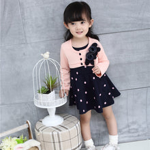 Kids Girl Princess Dress Floral Long Sleeve Fake Two Piece Dots Cotton Dress Girls Clothes 2-4Years ILML