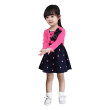 Kids Girl Princess Dress Floral Long Sleeve Fake Two Piece Dots Cotton Dress Girls Clothes 2-4Years ILML
