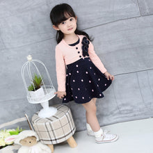 Kids Girl Princess Dress Floral Long Sleeve Fake Two Piece Dots Cotton Dress Girls Clothes 2-4Years ILML