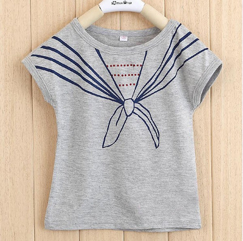 Kids Girls Children T Shirts Tops Tie Print Navy Pattern Short Sleeve T-shirts Clothes 1-5Years ILML