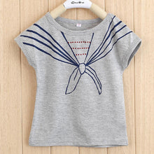 Kids Girls Children T Shirts Tops Tie Print Navy Pattern Short Sleeve T-shirts Clothes 1-5Years ILML