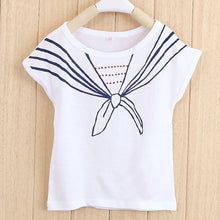 Kids Girls Children T Shirts Tops Tie Print Navy Pattern Short Sleeve T-shirts Clothes 1-5Years ILML