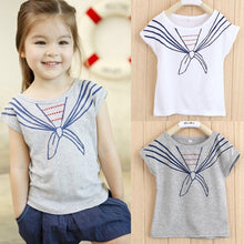 Kids Girls Children T Shirts Tops Tie Print Navy Pattern Short Sleeve T-shirts Clothes 1-5Years ILML