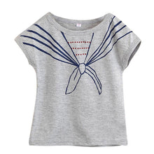 Kids Girls Children T Shirts Tops Tie Print Navy Pattern Short Sleeve T-shirts Clothes 1-5Years ILML