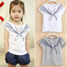 Kids Girls Children T Shirts Tops Tie Print Navy Pattern Short Sleeve T-shirts Clothes 1-5Years ILML
