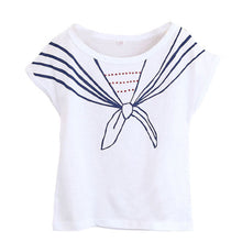 Kids Girls Children T Shirts Tops Tie Print Navy Pattern Short Sleeve T-shirts Clothes 1-5Years ILML