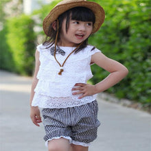 Kids Girls Clothing Sets Lace Children Girl Clothes Set T-Shirt  Lattice Shorts Pants Set Infant Garment  ILML