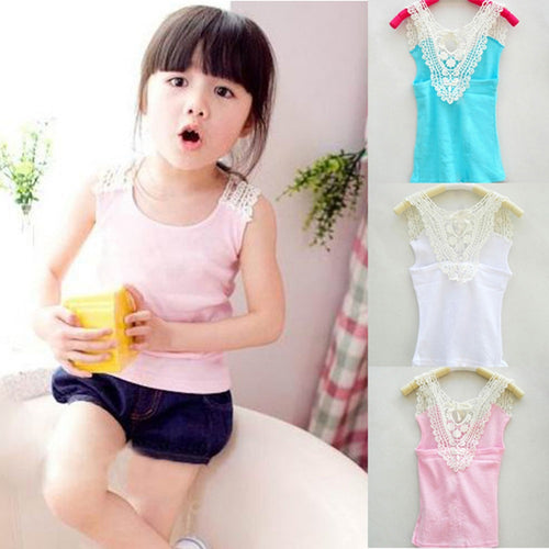 Kids Girls Crochet Hollow Out Floral Tops T Shirts Vest T-shirts Candy Color 0-3Y  ILML