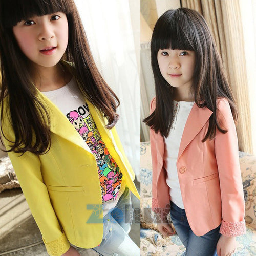 Kids Girls Lace Blazers Jackets Coats Clothing Solid Color Slim Suits Outwear Costume for Children 2-7Y ILML
