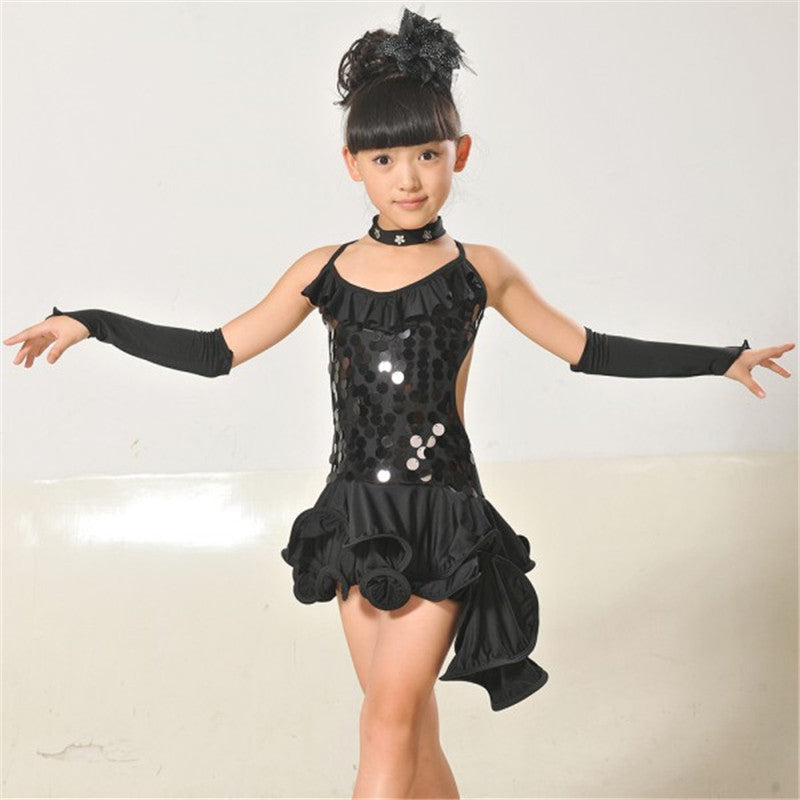 Kids Girls Latin Sets Salsa Tango Sequin Party Dance Dress Skirt Outfits Sz 5-9Y ILML