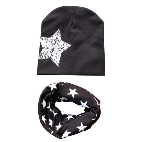 Kids Hat Scarf  Hats Set Cotton Scarf-collar Warm Beanies Star Print Infant Hats Scarf Sets Accessories ILML