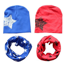Kids Hat Scarf  Hats Set Cotton Scarf-collar Warm Beanies Star Print Infant Hats Scarf Sets Accessories ILML