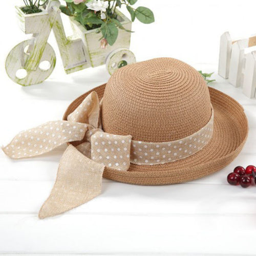 Korea Women Big Bowknot Straw Hat Travel Panama Cap Beach Hat Fedora UV Hats ILML