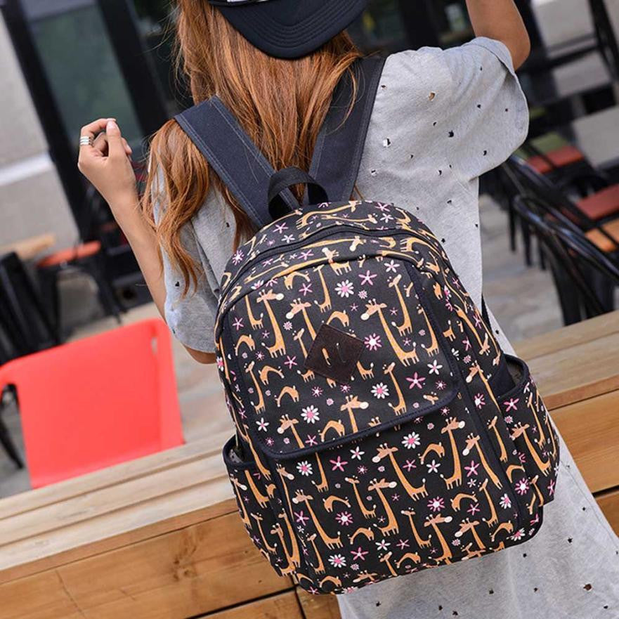 Korean Lovely Printing Canvas School Rucksack Youth Women Backpacks Shoulder Bag Fast Shipping ILML