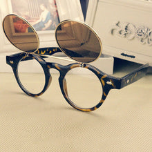 Leopard Double Sun Glasses for Women Mens Flip Punk Sunglasseetal Frame Spectacles Eyewear Goggles Unisex ILML