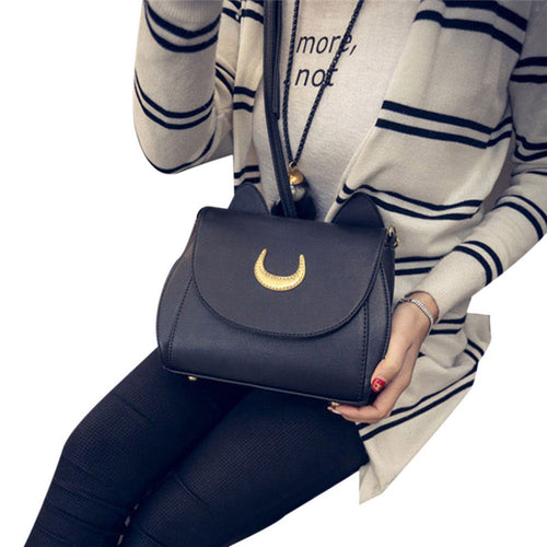 Lovely Cute Sailor Moon Women Shoulder Bag Ladies Cat ears Luna Leather Chain Hbag Tote Purse Wallet Crossbody Messenger ILML