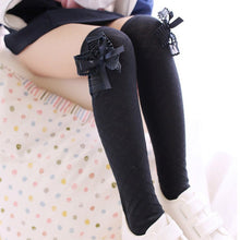 Lovely Kids Girls Cotton Footed Tights School High Knee Bow Stockings  ILML