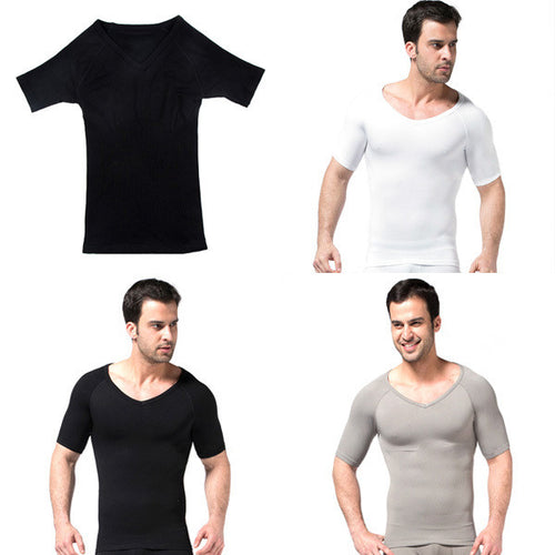 Mens Slimming V-neck T Shirt Waist Cincher Belly Fitness Body Shaper Underwear Shapewear Bodysuit  ILML