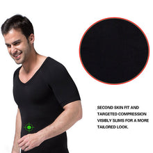 Mens Slimming V-neck T Shirt Waist Cincher Belly Fitness Body Shaper Underwear Shapewear Bodysuit  ILML