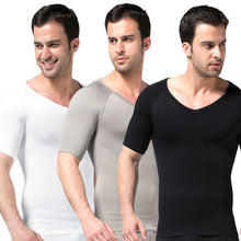 Mens Slimming V-neck T Shirt Waist Cincher Belly Fitness Body Shaper Underwear Shapewear Bodysuit  ILML
