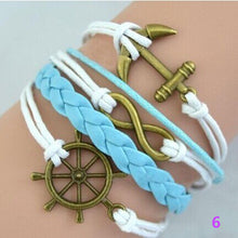 Multi-style Hmade Bracelets Anchor Rudder Design Owl Leaf Bird Compass Love Heart For Women Men Alloy Wrap Charms Bracelet ILML