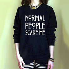 NORMAL PEOPLE SCARE ME Hoody Pullover Lady Black White Sweatshirts Women's Clothing Letter Print Hoodies Tops ILML