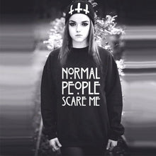 NORMAL PEOPLE SCARE ME Hoody Pullover Lady Black White Sweatshirts Women's Clothing Letter Print Hoodies Tops ILML