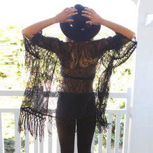 Sexy Women See Through Lace Kimono Cardigan Shirt Blouse Tassels Top  ILML