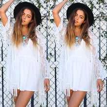 Sexy Women See Through Lace Kimono Cardigan Shirt Blouse Tassels Top  ILML
