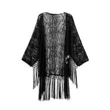 Sexy Women See Through Lace Kimono Cardigan Shirt Blouse Tassels Top  ILML