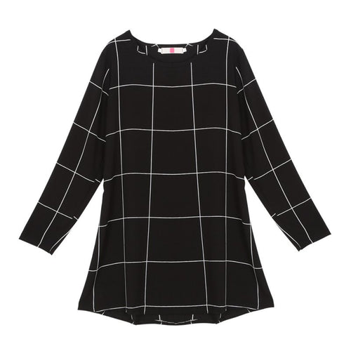 Free Style Women Mini O-Neck Neck Plaid Dress Long Sleeve Swing Party Casual XL Dresses Plus Sizes ILML