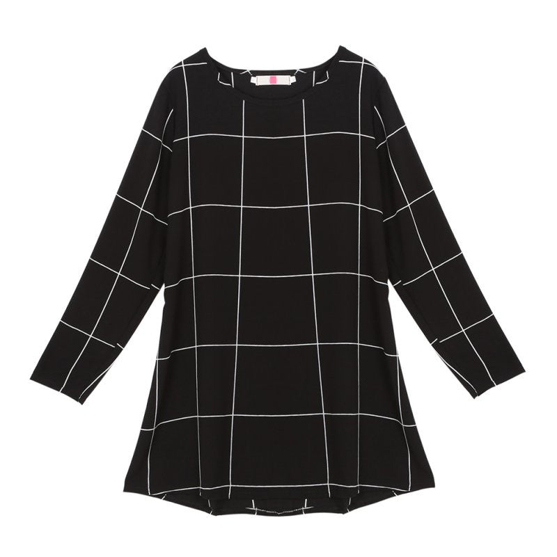 Free Style Women Mini O-Neck Neck Plaid Dress Long Sleeve Swing Party Casual XL Dresses Plus Sizes ILML